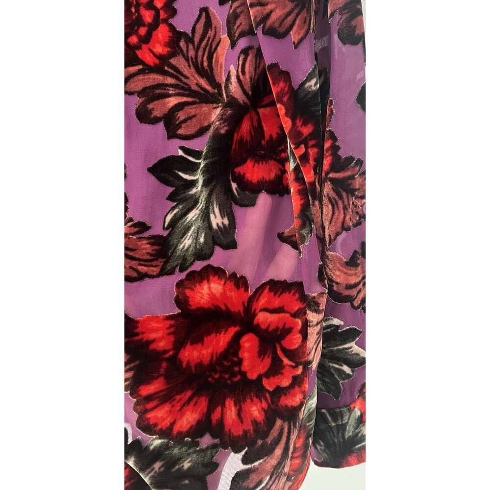 Alice + Olivia Velvet Burnout Floral Sheer Blouse Size XS Roll Tab Sleeve - Picture 2 of 8